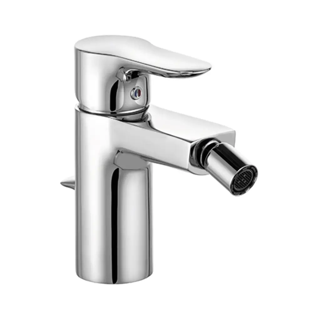 Kludi Bidetarmatur aus verchromtem Metall mit einem Hebel zur Regelung des Wasserflusses und einem Auslass für den Wasserstrahl, montiert auf einer stabilen Basis.